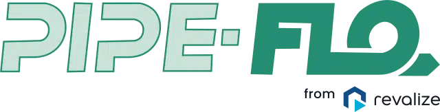 Logo featuring the text “PIPE-FLO” in large green letters with from Realize and the Realize company logo below on the right side.