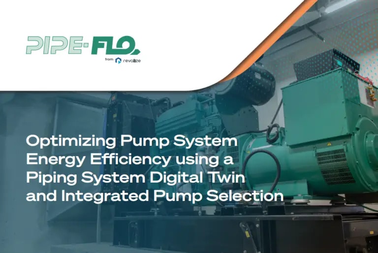 A large industrial pump with a green motor is shown next to white text about optimizing pump system energy efficiency using digital twins and integrated pump selection.