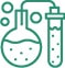 Line drawing of a round-bottom flask and a test tube connected by a tube, with bubbles indicating a chemical reaction or laboratory experiment.