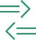 Two green arrows: one pointing right with lines on the left, and one pointing left with lines on the right, indicating a bidirectional or exchange concept.