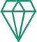 Green line drawing of a geometric diamond shape on a white background.