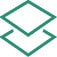 Two green outlined parallelograms, one above the other, slightly offset, resembling stacked layers or sheets.