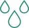 Three green outlined water droplets arranged in a triangular pattern on a white background.