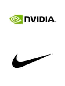 The image shows the Nvidia logo at the top and the Nike swoosh logo below it, both on a white background.