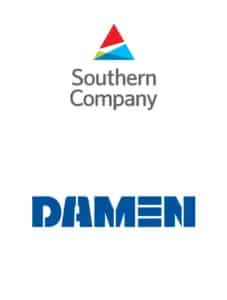 Logos of Southern Company, featuring a red, green, and blue triangle, and Damen, written in bold blue stylized letters, appear on a white background.