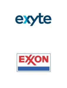 Logos of two companies: exyte in blue text above, and EXXON in red text with a blue underline below.