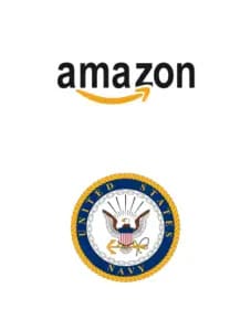 Amazon logo above the official United States Navy emblem on a white background.