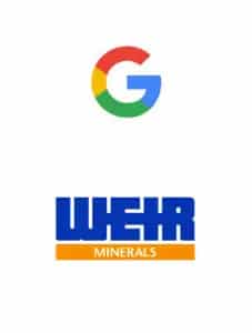 Google logo above the Weir Minerals logo on a white background.