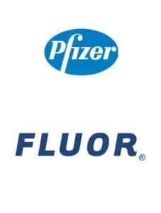 Pfizer and Fluor company logos displayed vertically on a white background.