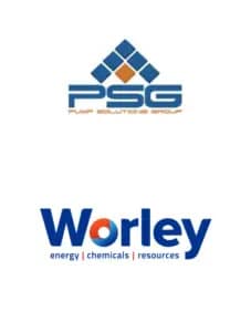 Logos of PSG (Pump Solutions Group) and Worley, with their respective taglines displayed below each company name.