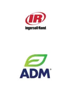 Logos of Ingersoll-Rand at the top and ADM with a green leaf graphic below it on a white background.